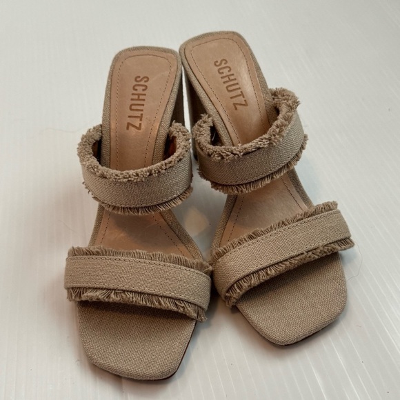🆕 SCHUTZ Amely Beige Frayed Strap Heels NWT size 7 - Picture 7 of 16